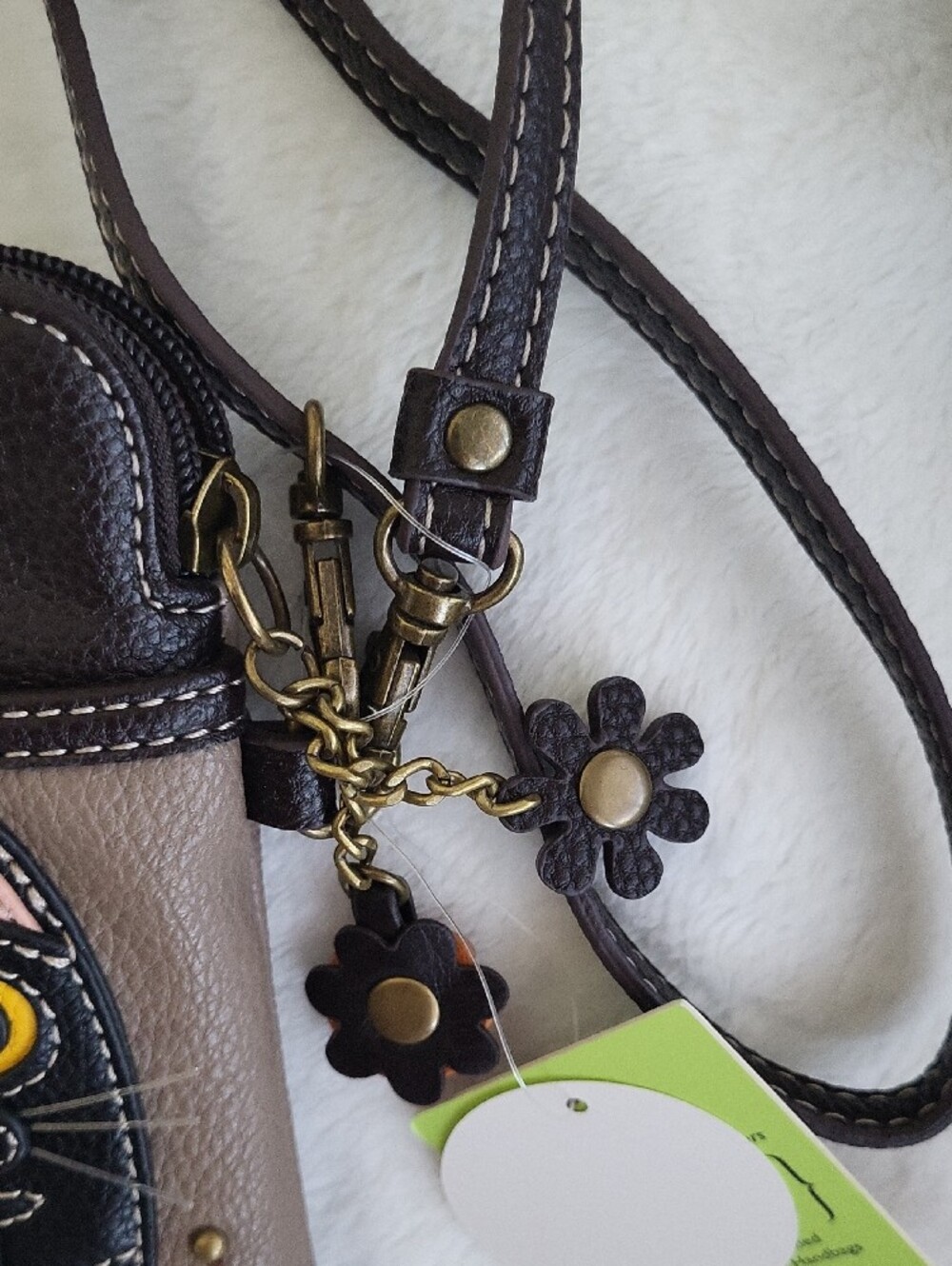 Chala Taupe Crossbody Phone Bag with Black Cat Appliqué NWT - Picture 5 of 6